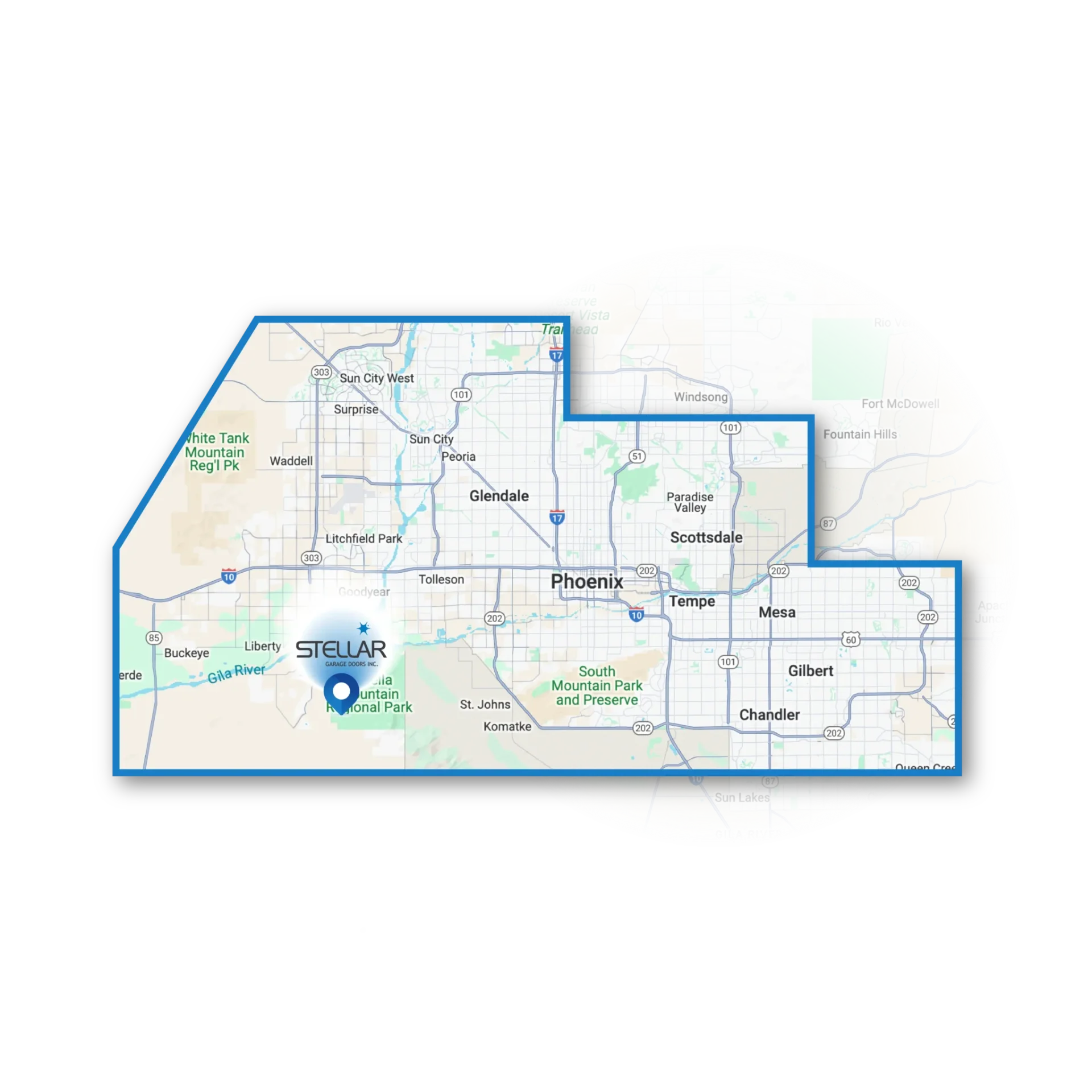 Stellar Garage Doors service area covering greater Phoenix, Arizona